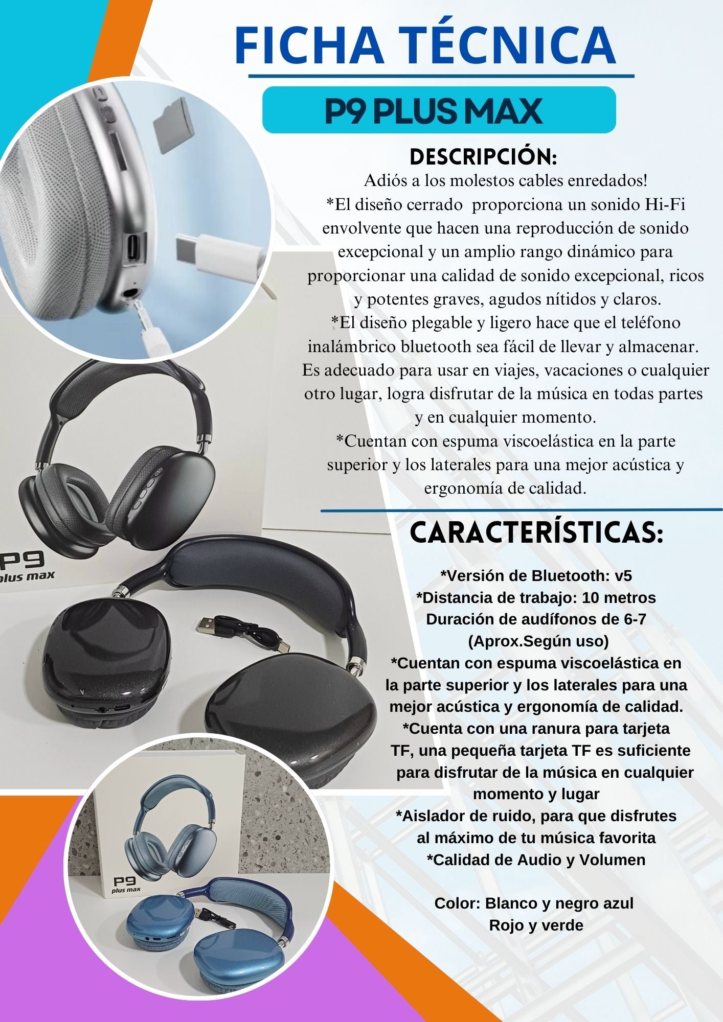 🎧 Audífonos Bluetooth P9 Plus Max